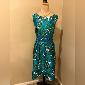 NWT Liz Claiborne Fit & Flare Floral Blue and Green Sleeveless Dress, size 16